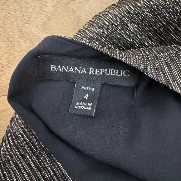 Banana Republic Black Metallic Gold Shimmer High Low Dress Size 4P - Picture 7 of 7